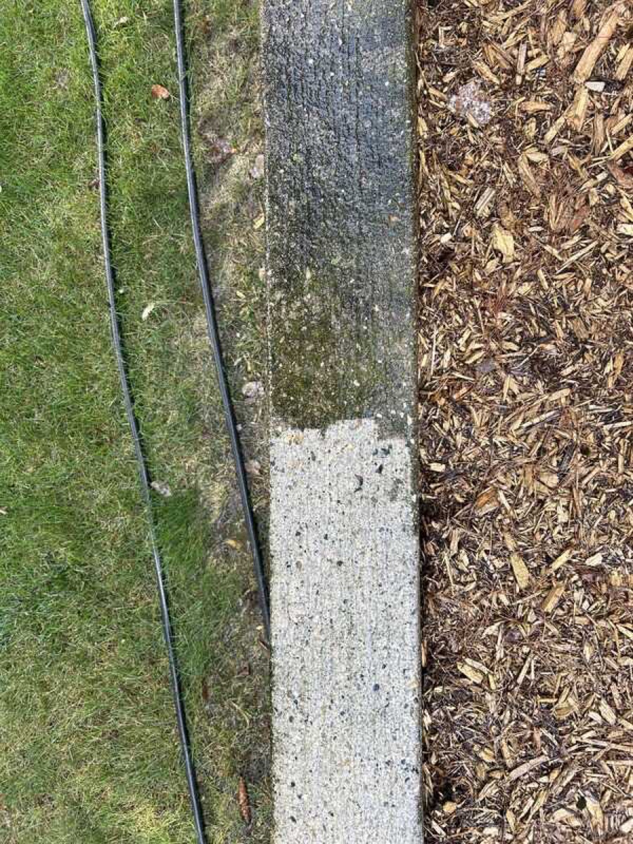 Concrete curb, mid-pass — before and after